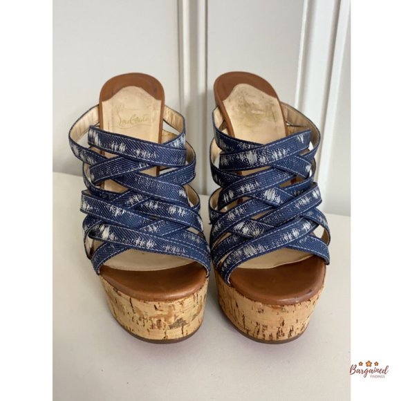 Authentic Christian Louboutin Denim Corniche Ribbon Sand Wedges Sandals 36/6 - Picture 11 of 13